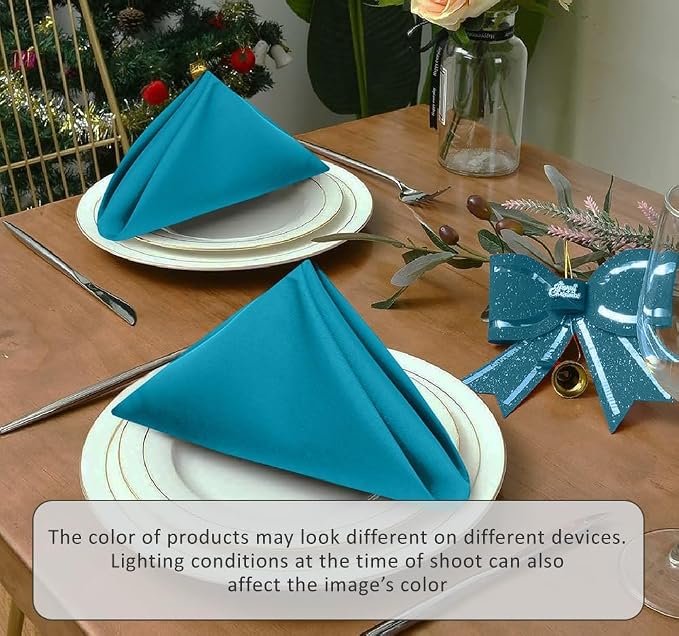 Ruvanti Cloth Napkins Set of 4, 18x18 Inches Napkins Cloth Washable, Soft, Durable, Absorbent, Cotton Blend. Table Dinner Napkins Cloth for Hotel, Lunch, Restaurant, Wedding Parties - Teal - Image 4