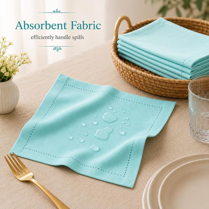 Cotton Cloth Napkins Set of 12, 18x18 Cotton Napkin Cloth Washable, Soft, Reusable Napkins for Wedding, Parties, Christmas, Thanksgiving, Everyday Use (Aqua) - ALPHA Living HOME - Image 6