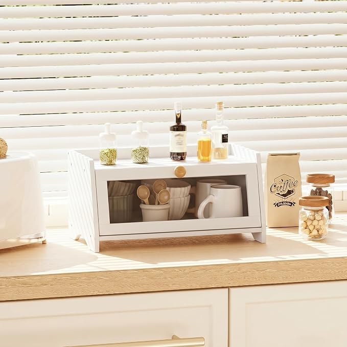 BAMBANG Bread Box for Kitchen Countertop, Bamboo Bread Box for Homemade Bread, Wooden Farmhouse Bread Storage Container, Large Breadbox Bread Bin Organizer for Counter Cabinet Pantry, White - Image 5