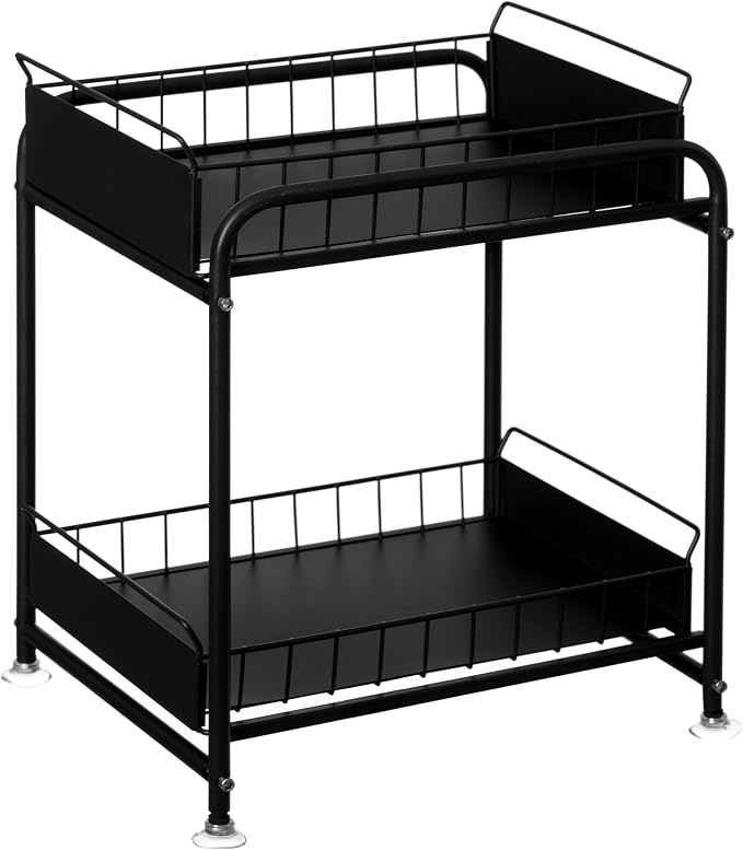 Under Sink Organizer Sliding Wire Baskets Adjustable 2-Tier Metal Storage Rack for Bathroom Kitchen or Utility Cabinets Pull-Out Shelf for Cleaning Supplies & Pantry Essentials, Set of 2 - Image 2