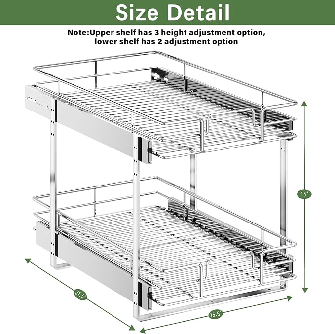 LOVMOR 2 Tier Individual Pull Out Cabinet Organizer 15½" W x 21½" D, Slide Out Kitchen Cabinet Storage Sliding Shelves - Image 3