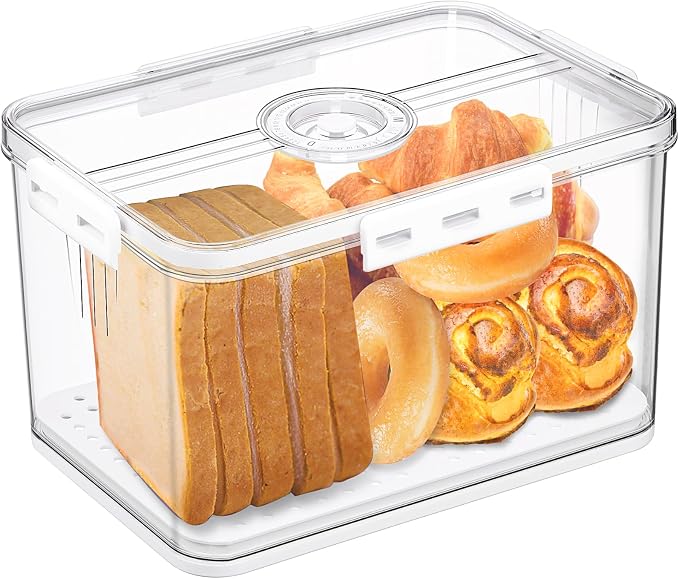 Gifhomfix Bread Box Bread Boxes for Kitchen Counter Airtight, Time Recording Bread Storage Container with Lid, Bread Keeper for Homemade Bread, Toast, Bagel, Donut and Cookies, LARGE White by Gifhomfix