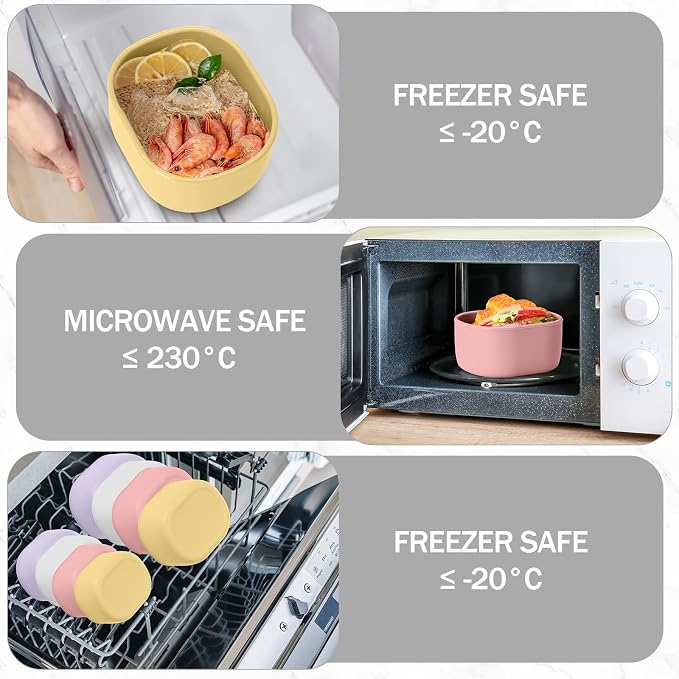 12 Pcs Silicone Food Storage Containers with Lids,Macaroon Color | Reusable, 3 Size Silicone Lunch Box Bento, Freezer Dishwasher Safe, 6.7oz, 10oz, 20oz - Image 6