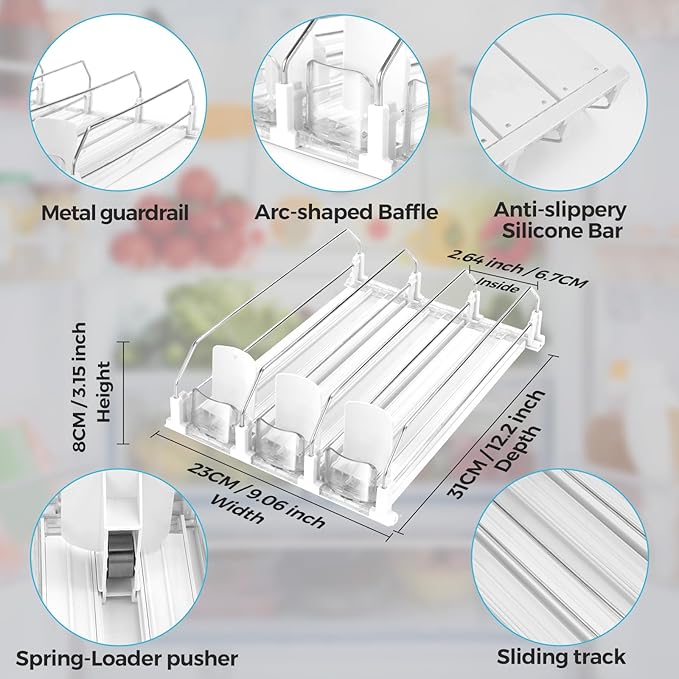 Automatic Soda Can Organizer for Refrigerator Can Dispenser for Beer Soda Seltzer Drink Pop Can Holder Self-Pushing Drink Organizer for Fridge Storage 12 cans of 11.15oz 12oz 16oz 16.9oz - Image 6