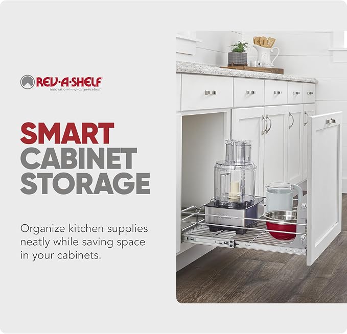 Rev-A-Shelf Steel Wire Pullout Drawer Organizer Shelf for Kitchen Cabinets, Slide Out Storage Basket, Min Opening Width of 20.5", 21" x 22", 5WB1-2122CR-1 - Image 7