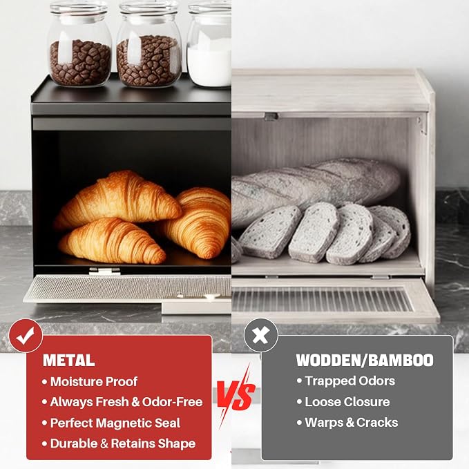 Metal Bread Box for Kitchen Countertop, 10 Qt Morden Small Breadbox | for Bread Storage, No Assembly Required, Easy Cleaning, Never Cracks, Black - Image 7