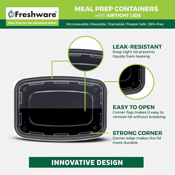 Freshware Meal Prep Containers [15 Pack] 1 Compartment Food Storage Containers with Lids, Bento Box, BPA Free, Stackable, Microwave/Dishwasher/Freezer Safe (28 oz) - Image 5