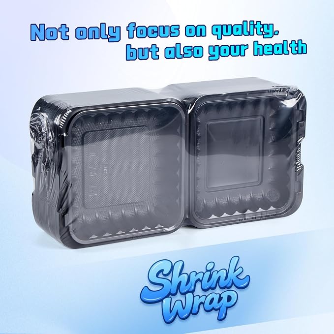 YANGRUI 55-Pack 34oz 8" Square To Go Container - Shrink Wrapped No Pre-Wash | Heavy Duty Mineral PP, Microwave & Freezer Safe | Leak-Resistant Hinged Clamshell for Leftovers, Family Gatherings & Parties - Image 2