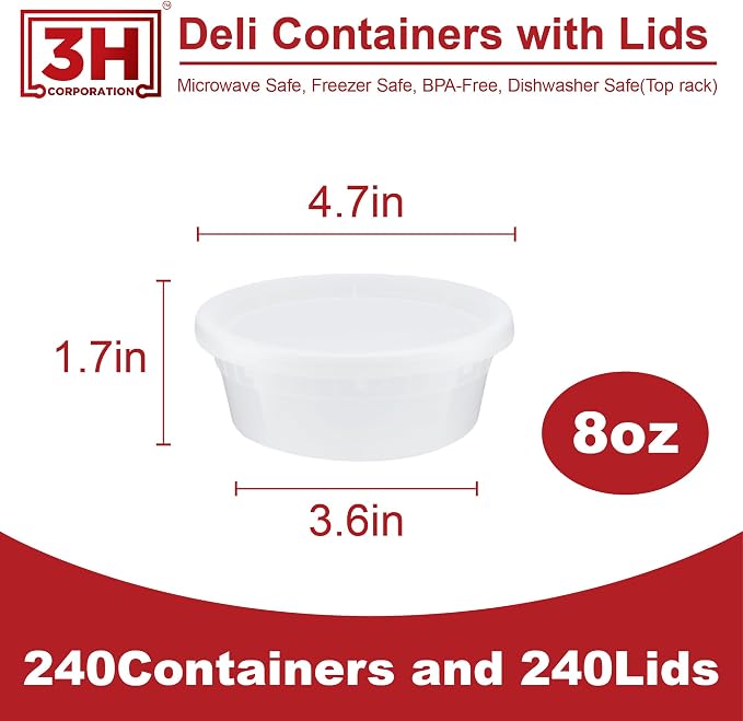 8 oz Food Storage Containers with Lids (240 Set/480 Piece) Small Deli Containers for soup, Freezer Microwave Safe, BPA-Free Plastic, Stackable Snack Leakproof Leftover Organizers - Image 2