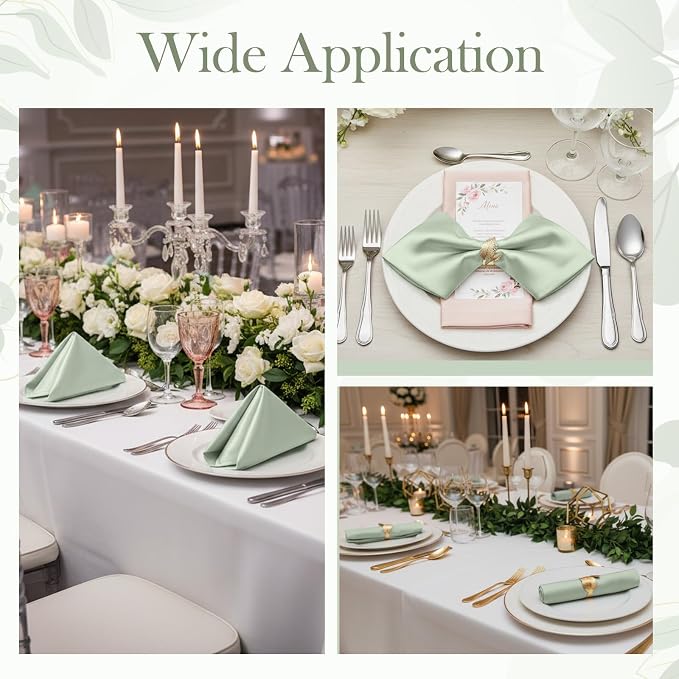 100 Pcs Sage Cloth Napkins, 17 x 17 Inch Square Green Cloth Napkin Washable Reusable Dinner Napkin Soft Smooth Satin Napkins for Christmas, Halloween, Weddings, Banquets, Parties, Restaurant - Image 7
