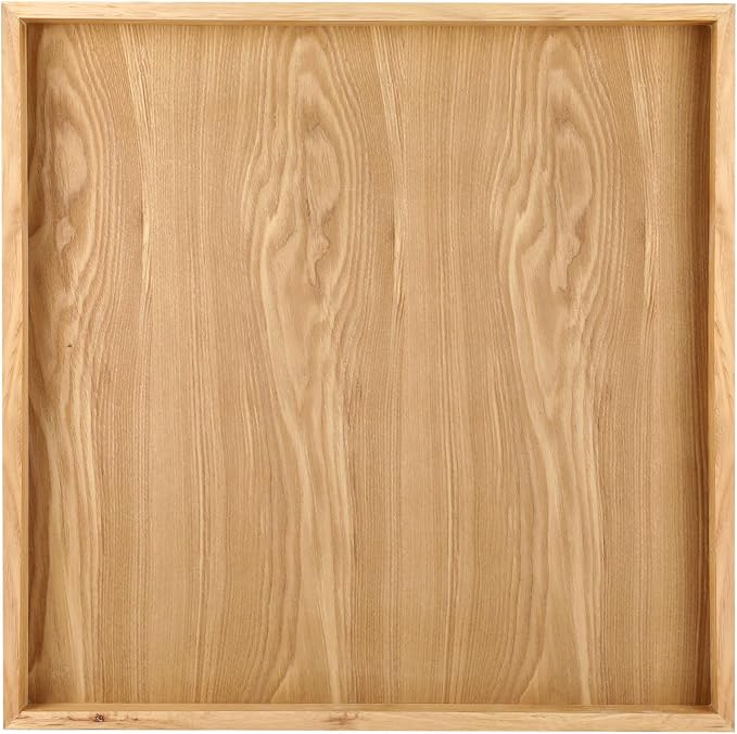 Mumufy 24 x 24'' Square Bamboo Large Serving Tray Platter Serving Tray with Handles Table Top Cheese Platter for Fruit Candy Coffee Dinner Kitchen Party Decorative Display(Wood Color) by Mumufy