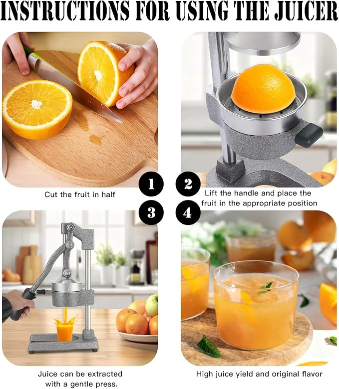 Cast Iron Juicer Hand Press – Heavy Duty Manual Citrus Juicer, Professional Orange Press, Stainless Steel Lemon Squeezer & Lime Juice Extractor (gray) - Image 6