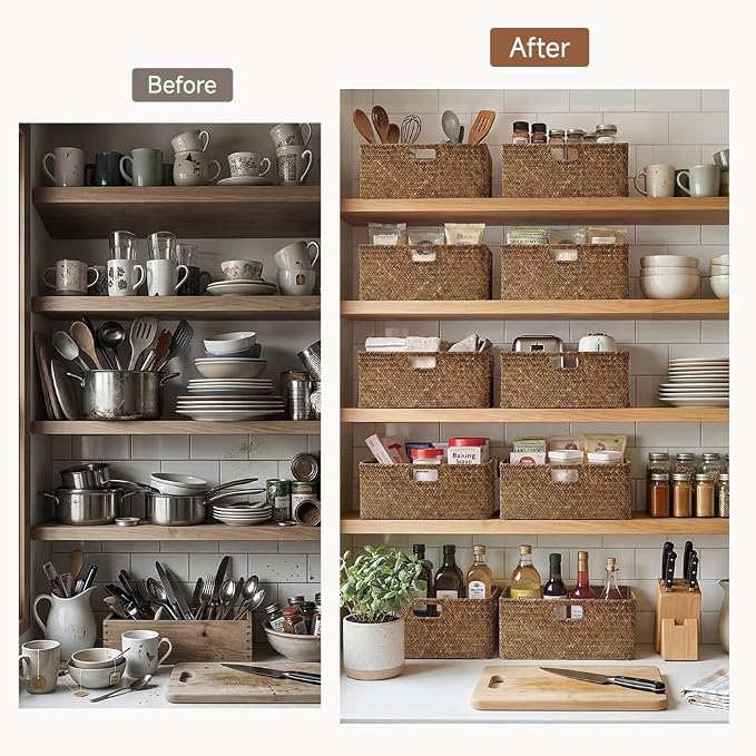 StorageWorks Extra Large Wicker Baskets for Organizing, Seagrass Baskets | Pantry Shelves, Kitchen Closet, Laundry, Bathroom, Table, Decorative, Book, Towel, Blanket, Food, Magazine, Medium, Handle - Image 6