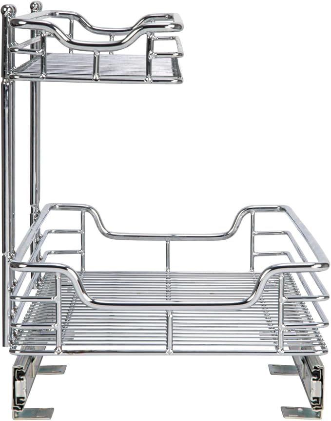 Household Essentials Glidez 2‑Tier Large Multipurpose Chrome‑Plated Steel Pull‑Out/Slide‑Out Under Sink Organizer, Chrome Finish - Image 7