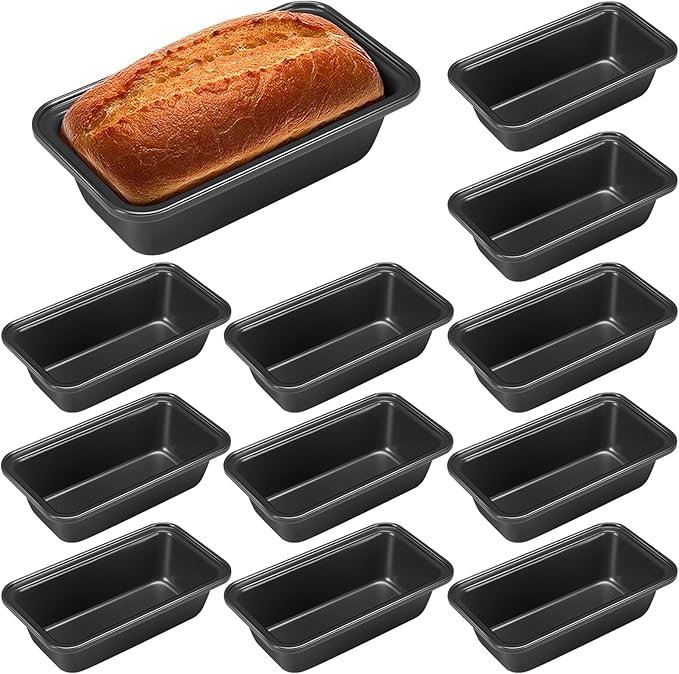 Uiifan 12 Pack Mini Loaf Pans, 6.1 x 3.3 x 2.1 in, Gray | Non Stick Small Bread Pans, Rectangle Banana Bread Tins, Tiny Carbon Steel Baking Pan, for Halloween Baking, Picnics, Party by Uiifan