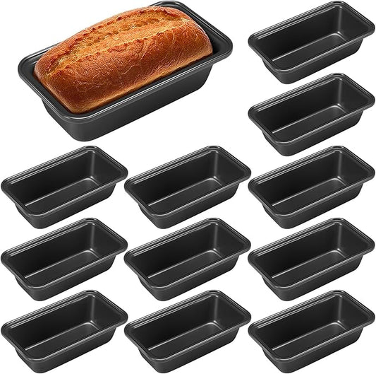 Uiifan 12 Pack Mini Loaf Pans, 6.1 x 3.3 x 2.1 in, Gray | Non Stick Small Bread Pans, Rectangle Banana Bread Tins, Tiny Carbon Steel Baking Pan, for Halloween Baking, Picnics, Party by Uiifan