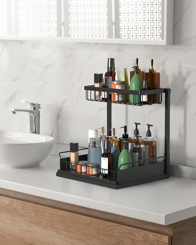 Under Sink Organizer,Metal Pull Out Kitchen Cabinet Organizer with Sliding Drawer,Sturdy Multi-Functional for Bathroom Organization,Black - Image 7