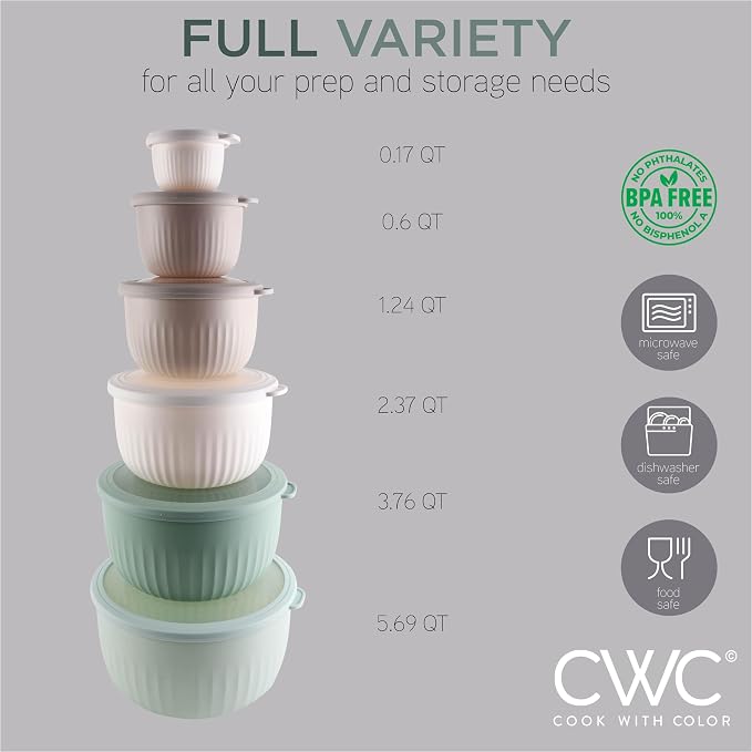 COOK WITH COLOR Prep Bowls with Lids- Wide and Deep Nesting Plastic Small Mixing Bowl Set with Lids, 12 Piece Set - Deep Bowls, Mint - Image 3