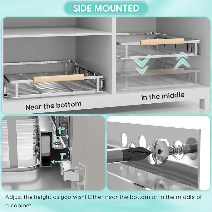 Expandable Pull Out Cabinet Organizer, 23.2-39.9" W x 22.5" D | Adjustable Width, Under Sink Organizer, Drawer Storage Shelves, For Kitchen, Bathroom, Closet, Pantry, Cupboard - Image 3