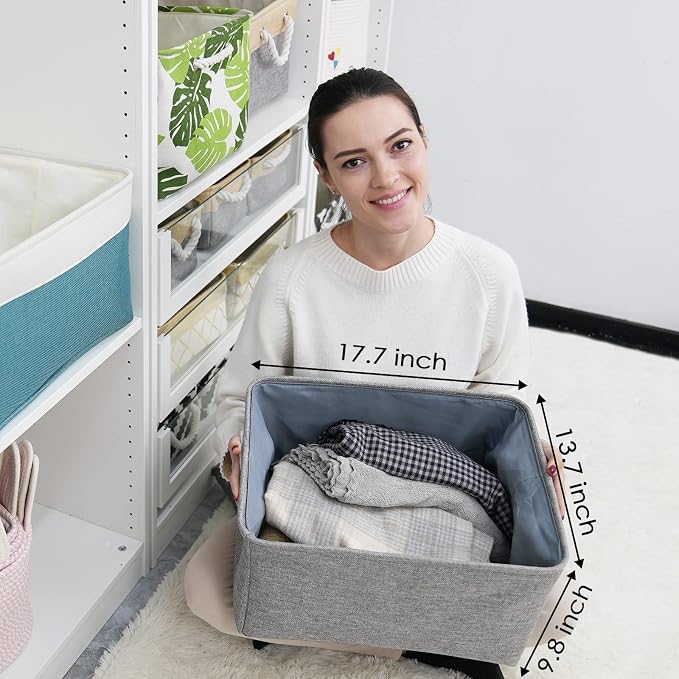 Fabric Storage Bins Baskets for Organizing, Large Sturdy Storage Basket W/Handles, Decorative Foldable Storage Baskets for Shelves Closet Nursery Toy (X Large - 3 Pack 17.7L×13.8W×9.8H) - Image 2