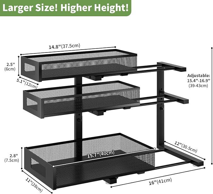 Under Sink Organizer,3-Tier Heavy Duty Pull out Cabinet Organizer Shelf | Height Adjustable,Thickened Metal,Slide out Storage Drawer Rack for Kitchen Bathroom Pantry Laundry Home Organization - Image 9