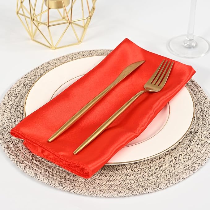 50 PCS Red Square Satin Cloth Napkins, 20 X 20 Inch | Soft Smooth, Washable Reusable, Silk Dinner Table Napkins Bulk, for Weddings Parties Banquets Dining and Restaurants - Image 7
