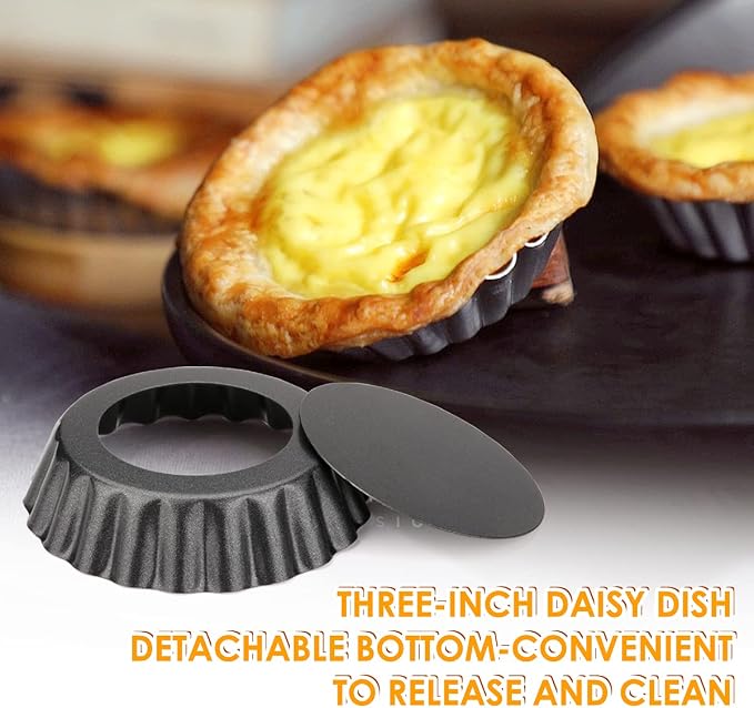 12 pcs Egg Tart Molds, 3 Inch Mini Tart Pans Removable Bottom, Cupcake Cake Muffin Mold Tin Pan Baking Tool, Reusable Quiche Bakeware Carbon Steel for Pies, Quiche, Cheese Cakes, Desserts,7.6CM - Image 4
