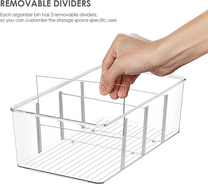 Vtopmart 10 Pack Food Storage Organizer Bins, Clear Plastic, 4 Compartments | For Pantry, Kitchen, Fridge and Cabinet Organization, Organize Food Packets, Snacks, Pouches and Spice Packets - Image 3