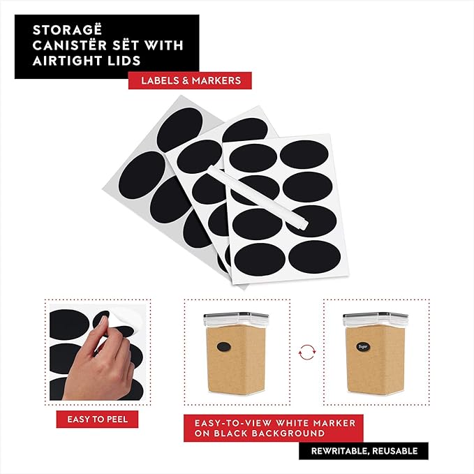 DWËLLZA KITCHEN Large Flour Sugar Storage Containers Set of 2; 175 FL. oz - 5.2L Plastic Airtight Food Storage Containers with Lids for Kitchen Pantry Organization - Food Containers, Labels & Marker - Image 5