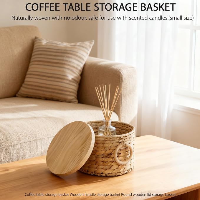 Woven Water Hyacinth Storage Basket Set of 2 with Lids | Stackable Rectangular Baskets,Decorative Natural Storage for Organization, Home, Closet, Desktop & Shelves - Image 3