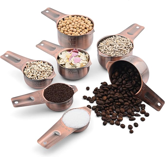 Measuring Cups and Spoons Set, Copper Measuring Cups and Spoons Set for Dry & Liquid, Metric&US 7 Stainless Steel MeasureR Cup&9 Spoon Leveler & Measure Enquivalents for Kitchen & Baking - Image 3