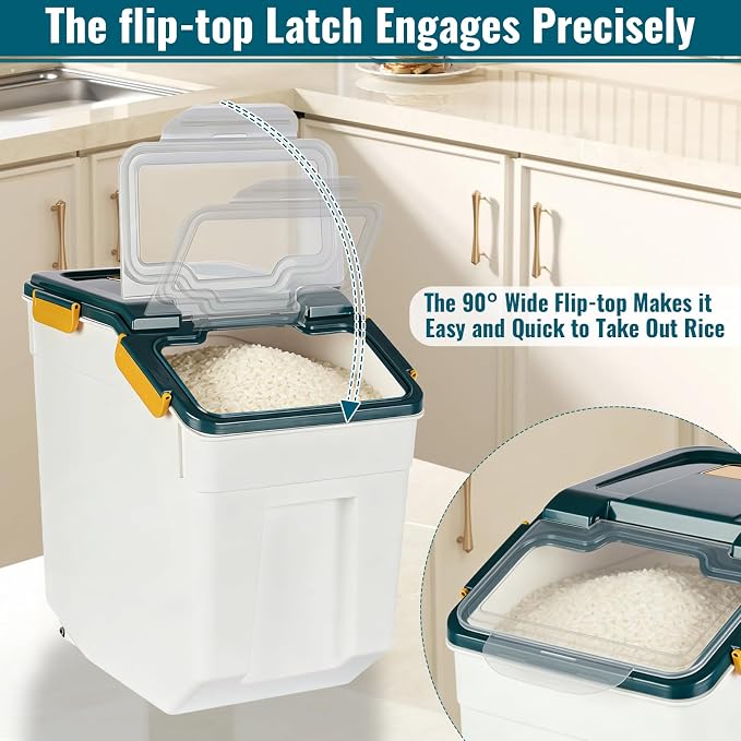 2 Pack Rice Container 25 lbs Large Bulk Flour Sugar Storage Holdhouse Plastic Grain Cereal Dry Goods Bin with Spoon and Measuring Cup for Kitchen Pantry Organization - Blue - Image 4