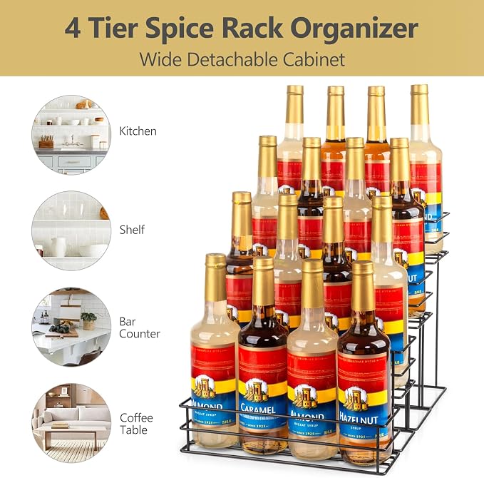 kimilus 16 Bottle Capacity Coffee Syrup Organizer 4 Tier Coffee Syrup Stand Shelf for Coffee Bar Accessories for Coffee Bar Kitchen Small Wine Rack for Bar Family Storage for Syrup Wine Dressing - Image 4