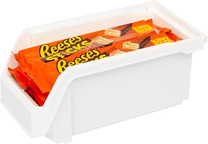 Medium Stackable Plastic Storage Bins, 8-Pack, White | Open-Front Stackable Bins For Garage, Pantry, Closet & Office, 11"L X 5,5"W X 5"H, Nests When Empty, Durable Plastic, - Image 6