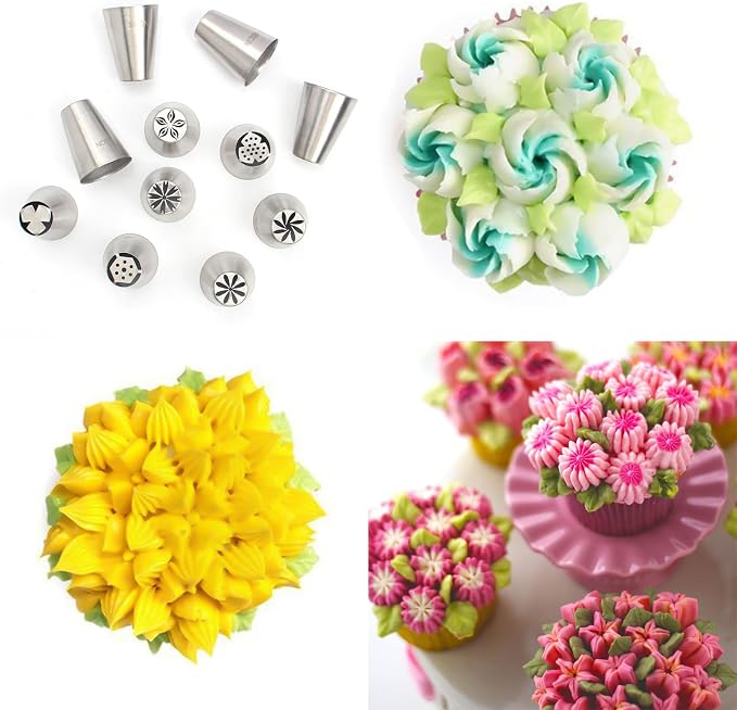 11 Pcs Small Stainless Steel Russian Flower Icing Tips Set | Small Size Stainless Steel Russian Icing Tips,Cupcake Flower Shaped Frosting Nozzles for Cupcakes Decorating - Image 6