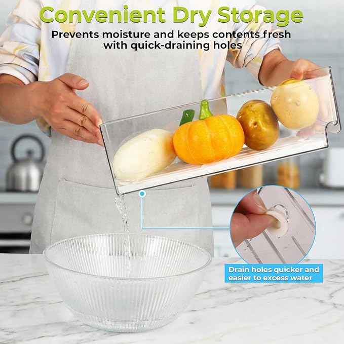4Pack Fridge Organizer, Stackable Refrigerator Organizer Bins, Reusable Food Storage Containers, BPA-Free with Drain Tray for Bathroom, Kitchen, Refrigerator, Pantry (4 Drawers, Large, Medium) - Image 2