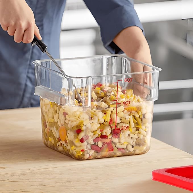 BIEAMA 4 Pack 6 Qt Square Food Storage Containers with Lids, NSF, Clear | Commercial polycarbonate containers with scale markings and handles; stackable for prep, brining, fermentation & bulk storage - Image 9