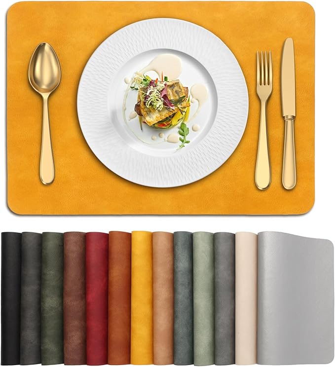 UnivoColors Placemats,Heat Resistant Placemats Set of 4 Washable 12x17 Inch,Waterproof Table Mats,Wipeable Pu Place Mats for Kitchen,Dining Room.Yellow. by UnivoColors