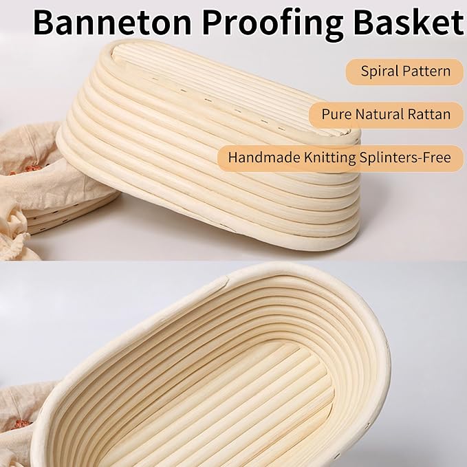 Banneton Bread Proofing Basket 2 Pack 10 In Oval Sourdough Proofing Basket | Sourdough Bread Baking Supplies for Making Baking Fermentation Food Storage Tools - Image 4
