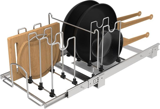 Pots and Pans Pull Out Organizer Under Cabinet, Adjustable Slide Out Pan and Pot Lid Rack Holder, Wire Dividers Kitchen Organization And Storage, Full-Extension Rail 12" W X 20" D by STORKING
