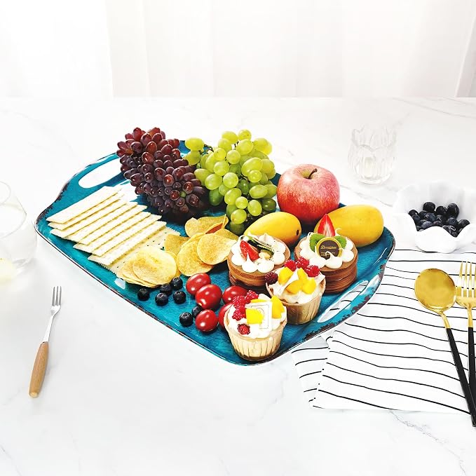 TP Melamine Serving Trays with Handles, 17” x 12”, Set of 2, Retro Teal | Rectangular Trays, Serving Platters for Food and Meat, Dishwasher Safe, Lightweight, Break-resistant - Image 7