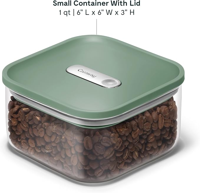 Caraway 1 qt Glass Airtight Food Storage Containers with Lids | Non-Toxic, Stackable, Space-Saving Airtight Containers for Pantry, Dry Goods, 6 Pack, Sage - Image 3