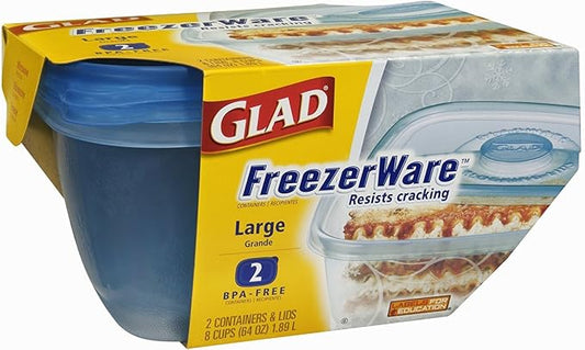 Glad Gladware Freezerware Food Storage Containers, Large Rectangle Holds 64 Ounces of Food, | Tupperware, Plastic Container, Meal Prep Container, Plastic Containers with Lids 2 Count (Pack of 6) by GladTrashFoodStorage