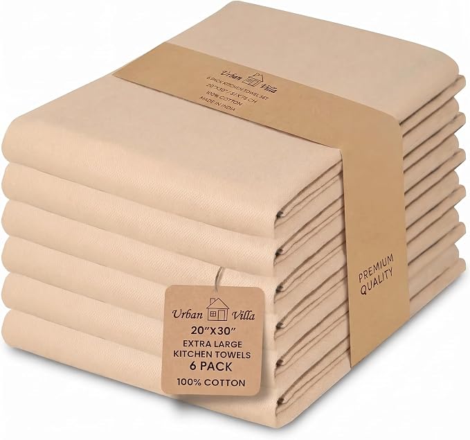 Urban Villa Kitchen Towels Cotton Dish Towels 20”x30” (Set of 6) Beige by CottonTrends