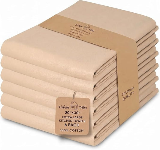 Urban Villa Kitchen Towels Cotton Dish Towels 20”x30” (Set of 6) Beige by CottonTrends