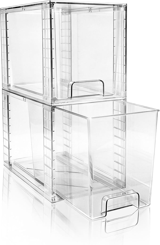 High Clear Stackable Storage Drawers(2 Pack), High-strength Plastic Organizer Bins with Handles for Skincare Bathroom Cabinet Vanity Undersink Kitchen Pantry BPA-Free Storage Containers by XWYWX