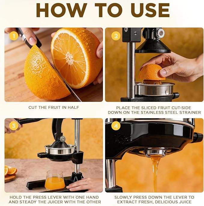 Cast Iron Juicer,Manual Juicer Hand Press,Orange Lemon Squeezer,Heavy Duty Manual Juicer,Professional Citrus Juicer Fruit Juice -Stainless Steel,Easy to Clean Black - Image 4