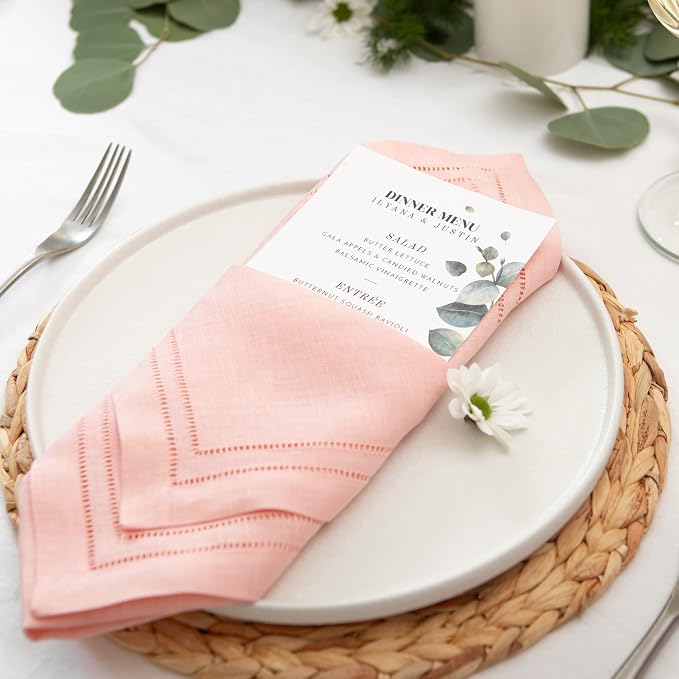 Linen Napkins 20 x 20 inch - 100% Flax Linen Light Pink Dinner Napkins Set of 4 - Hemstitch Cloth Napkin Washable Perfect for Easter, Spring Decor and Wedding - Image 2