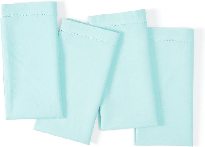 Ramanta Home Baby Blue Cloth Dinner Napkin Set of 4-18x18 Inch | Cotton Linen Flax Hemstitched Napkins Washable for Everyday Use by RamantaHome