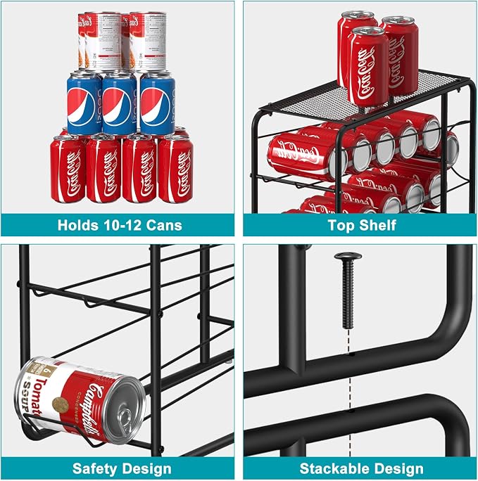 MOOACE 4 Pack Can Organizer for Pantry, Stackable Soda Can Dispenser Rack, Pantry Organizer Canned Food Storage Holder for Kitchen Refrigerator Cabinet, Black - Image 5